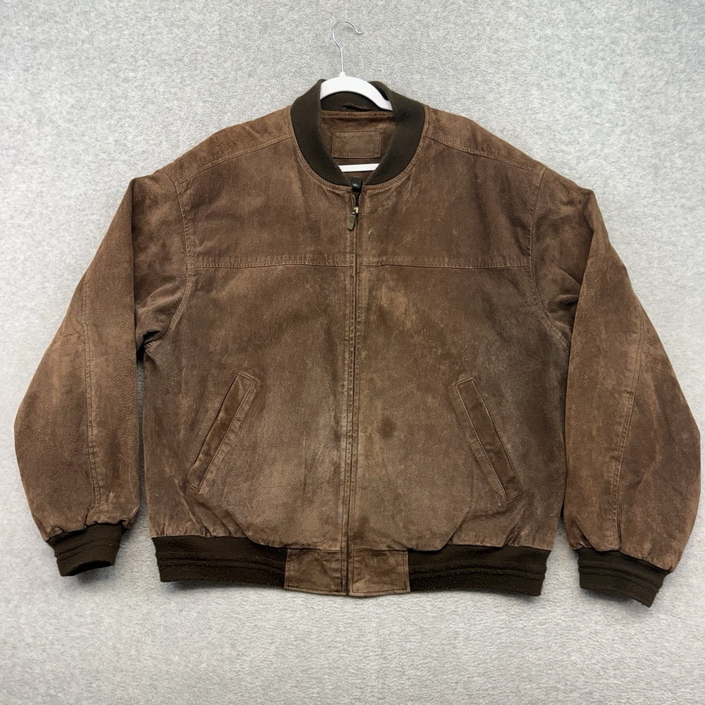 Croft & Barrow Suede Leather Bomber Jacket Mens Large Brown Full Zip Quilt Lined